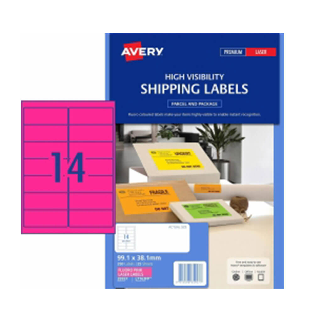 Avery Hohe Sichtbarkeit Versandetikett 25er-Pack 14 pro Blatt rosa