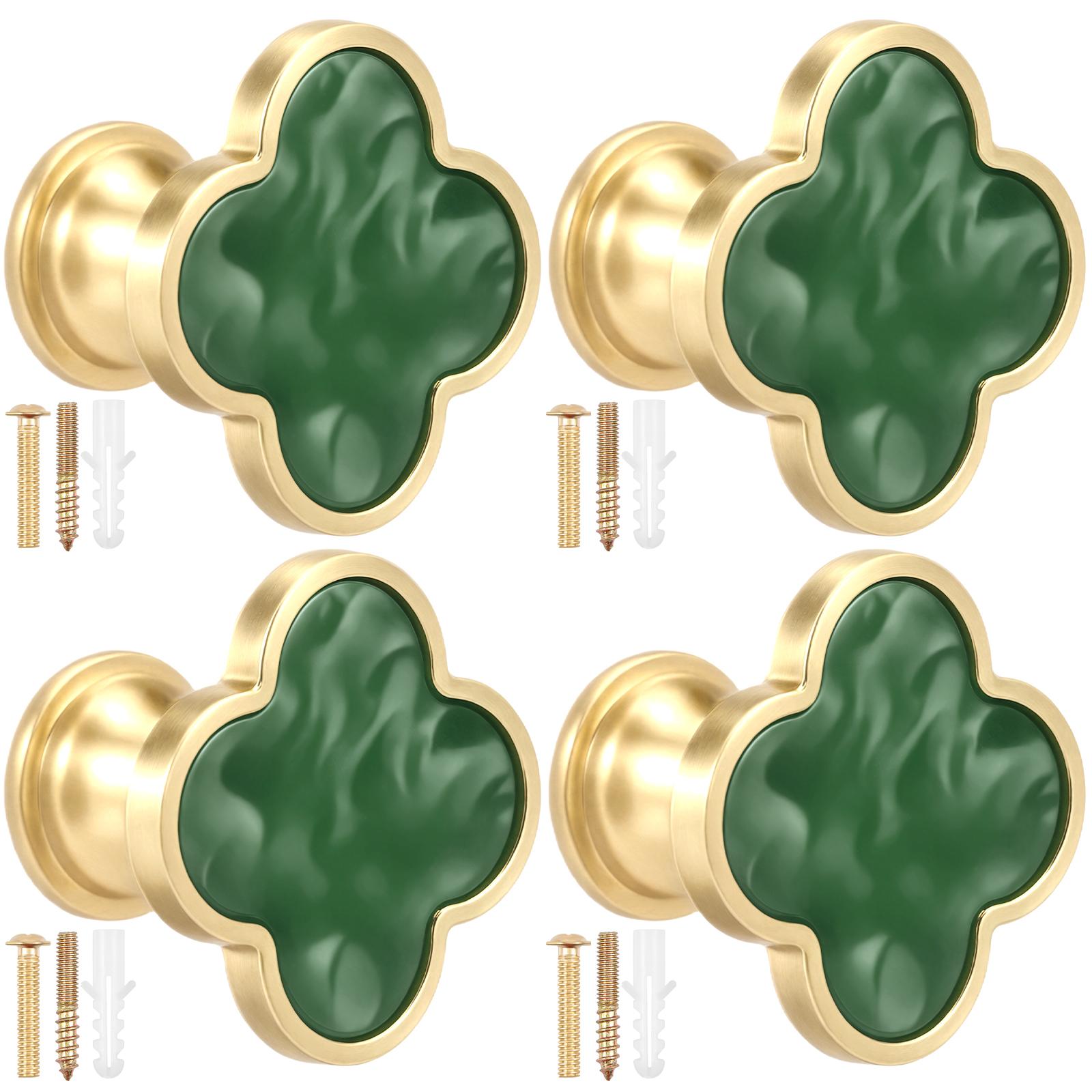 

4 Pcs Cabinet Knobs Zinc Alloy Dresser Knobs Elegant Clover Drawer Knobs and Pulls зелёный