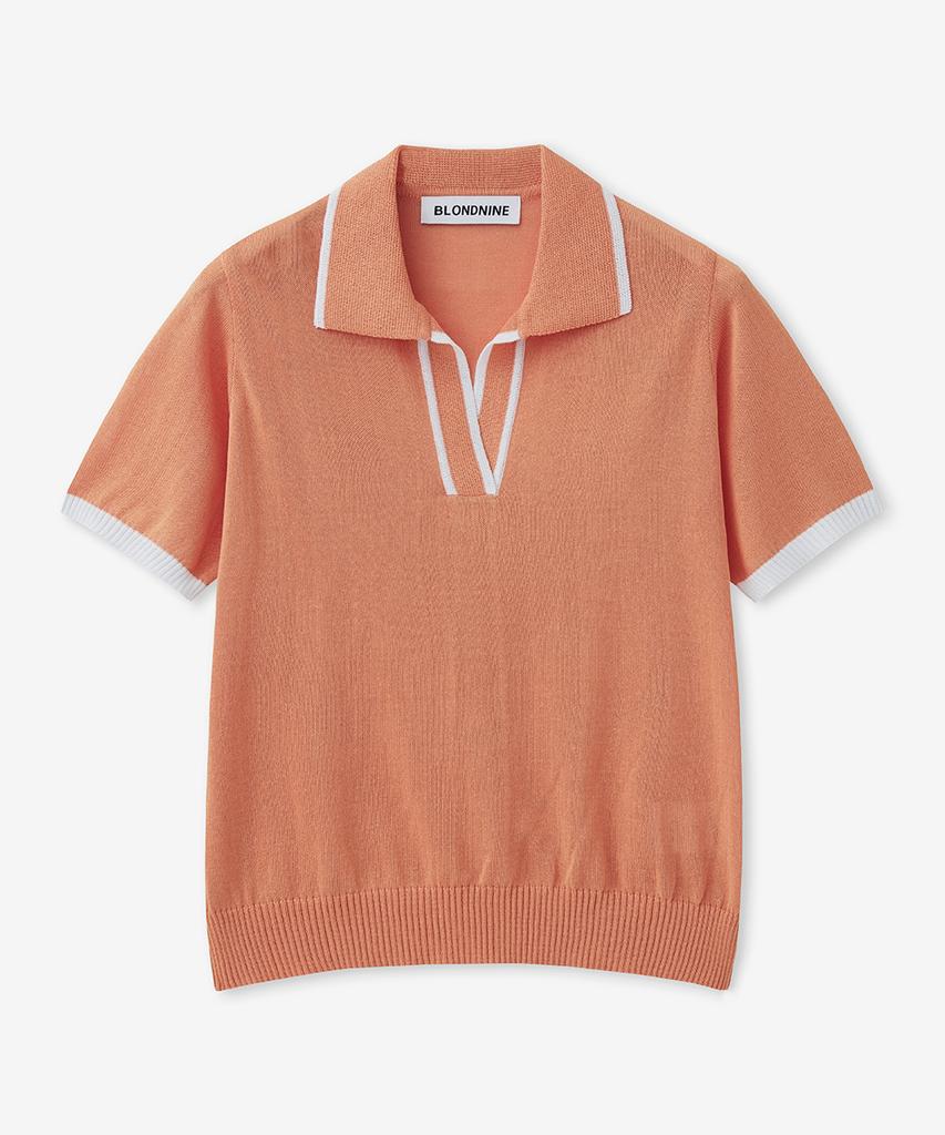 BLOND9 Cool Coloration Collared Short Sleeve Knit_Orange