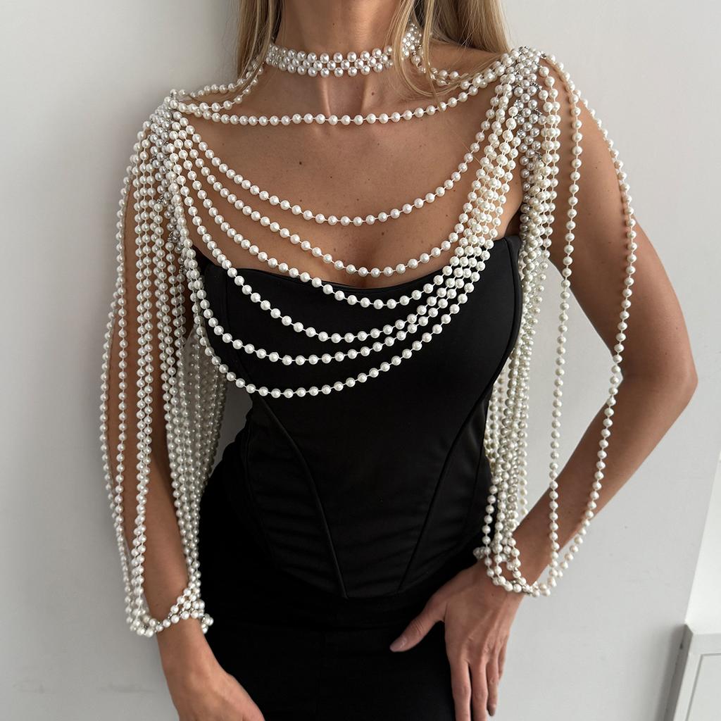 Catena Corpo Multi-Strato di Perle di Lusso per Donna Elegante Collana a Catena per Spalla con Perle e Nappa per Matrimonio Sposa Festa Serale