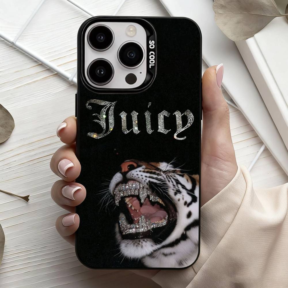 J-Juicy C-Couture Phone Case For iPhone17,16,15,14,13,12,11 Plus,Pro Max Black Candy Silver Plated Cover