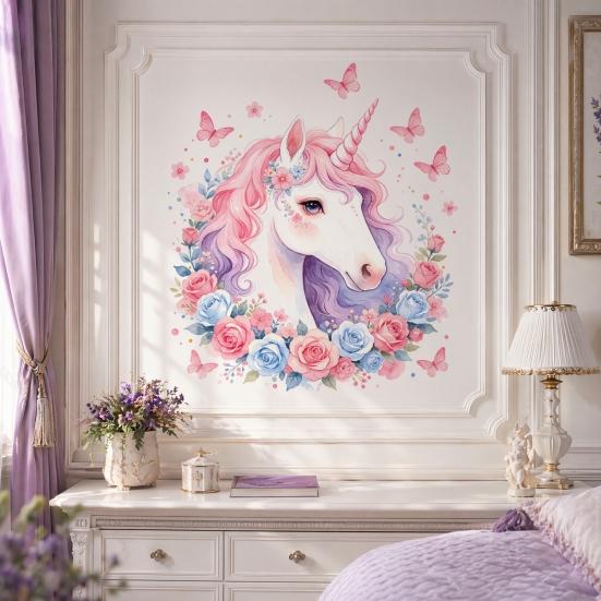 Yousheng Static Window Cling, Unicorn Pattern Wall Decal, Waterproof Removable No Glue Mark Glass Sticker, Ceramic Tiles Bedroom