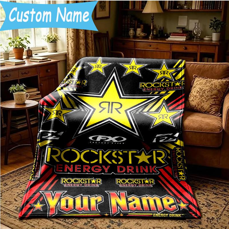 Custom Name rockstar energy Blanket Flannel Blanket for Camping, Hiking, Garden Parties, Picnic Essentials,gift for family and friend