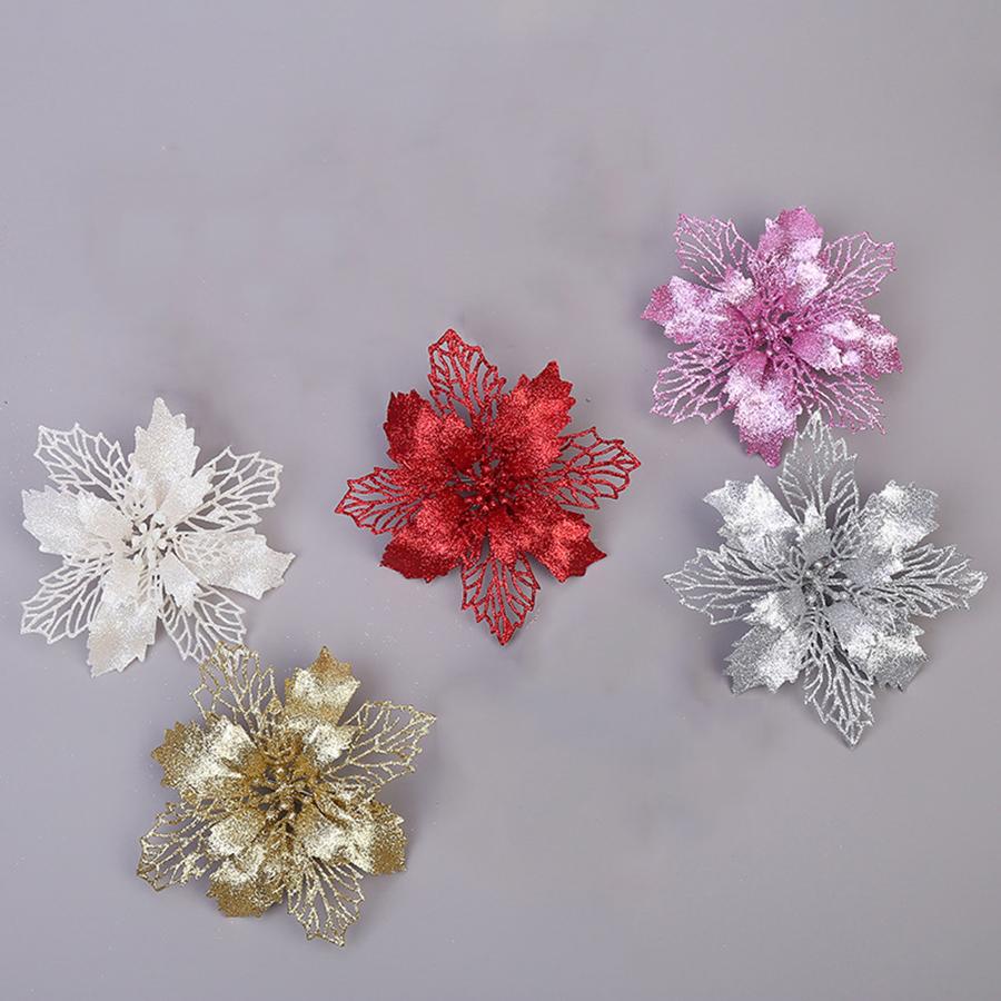 New 20PCS Christmas Glitter Flower Tree Hanging Xmas Party Decoration White