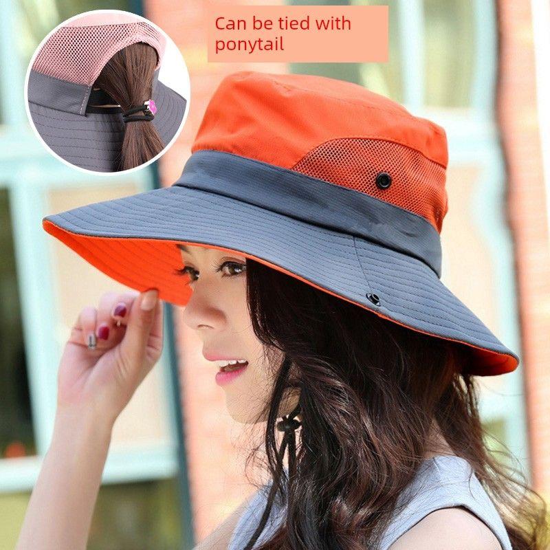 

Hiking Cycling Outdoor Big Brim Sun Hat Orange [ponytail]] All yards