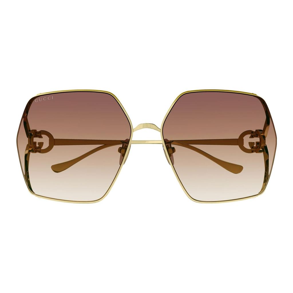 GUCCI Temples Logo Metal Irregular Sunglasses Men's Gold