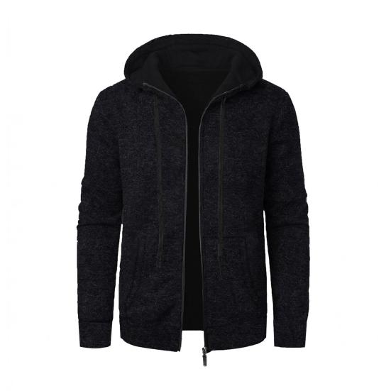 

Мужское пальто с капюшоном, на кулиске, с длинными рукавами, на молнии, повседневная куртка с карманами, однотонное, свободного кроя, спортивная верхняя одежда S чёрный