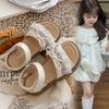 Girls' Open-toe sandals2026Summer New Pearl Princess Sandals with Lace Trim and Cute Little Bow