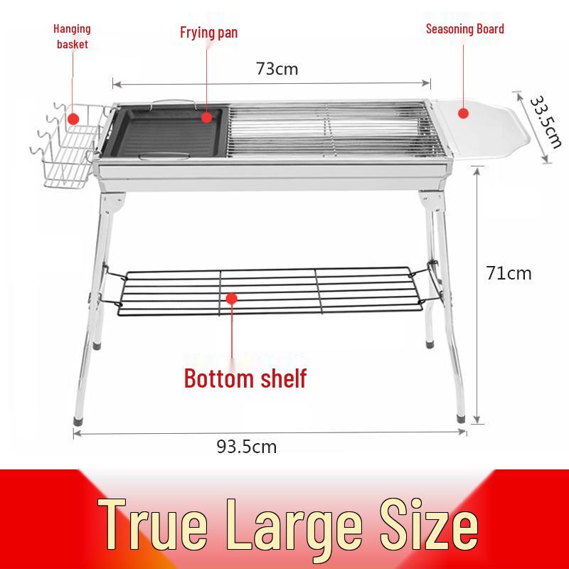 Large Portable Stainless Steel Charcoal BBQ Grill - Outdoor Folding Patio Oven