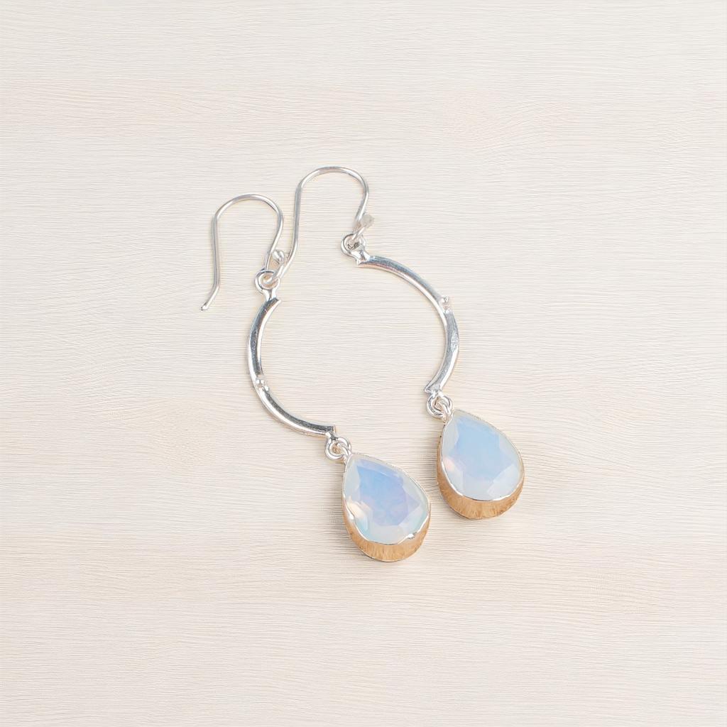 For Gift Milky Opal Gemstone 925 Sterling Silver Jewelry Handmade Earrings 2.60" EE-43-14