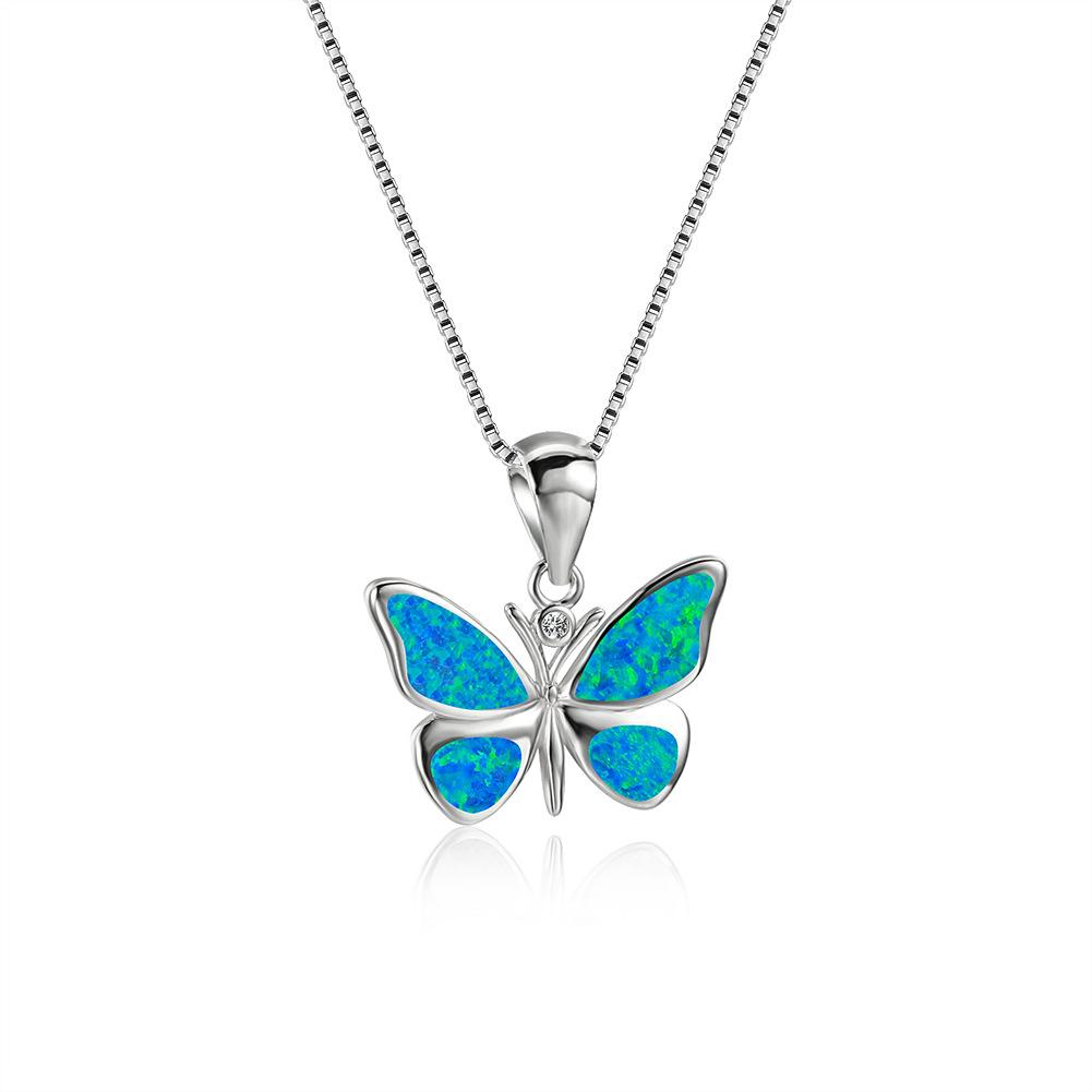 Wish Hot Sale Platinum Opal Butterfly Necklace Women s Pendant Simple Personality Versatile Clavicle Necklace Ornament
