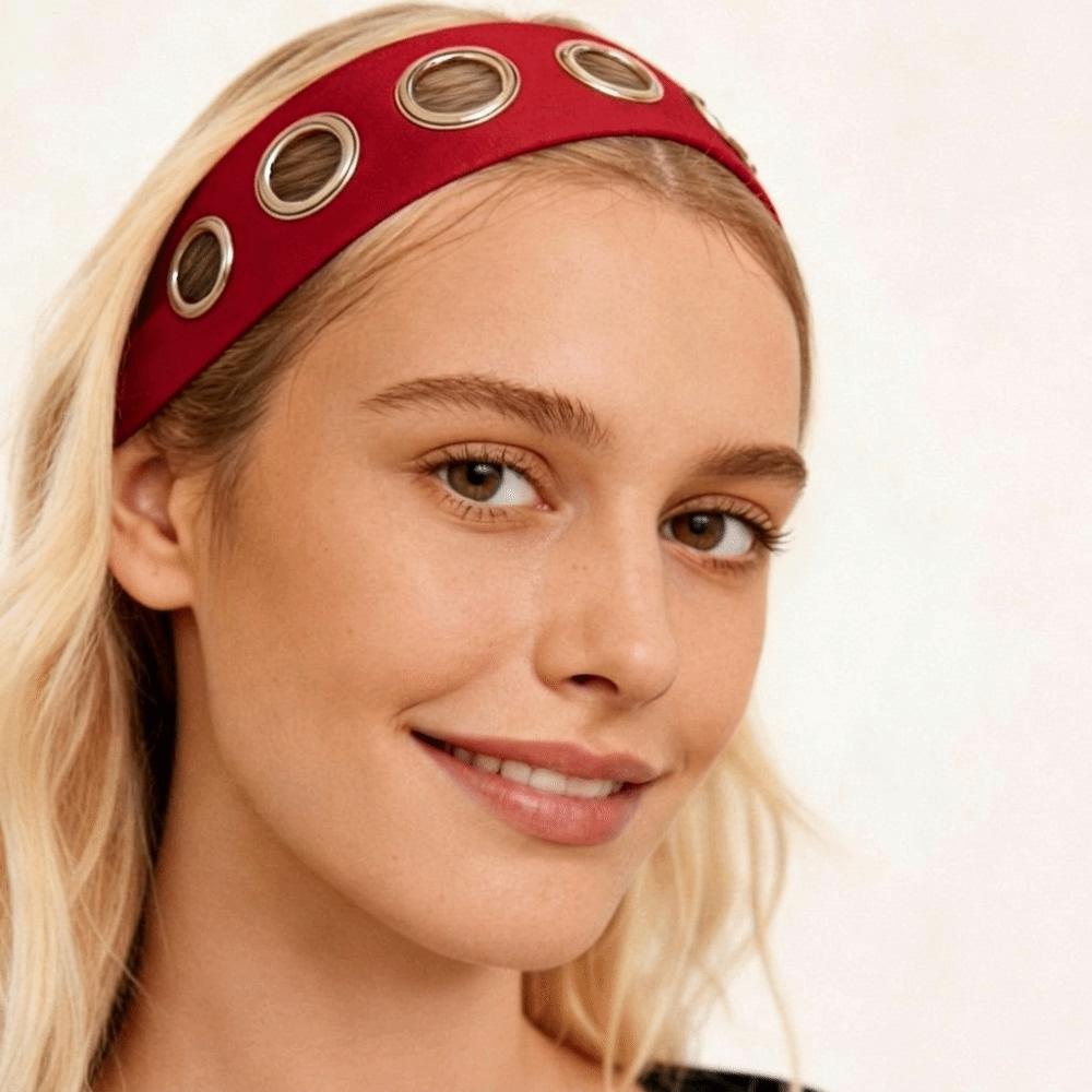 Cashew Pattern Hollow Metal Headband Grommet Yoga Elastic Hair Band Casual Punk Headwrap Girl