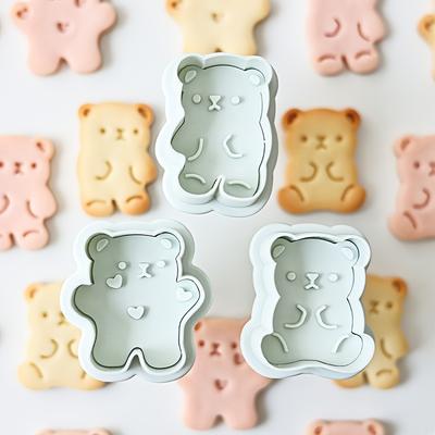 3pcs Cute Cartoon Bear Cookie Molds - Suitable for Birthdays, Christmas, Easter, Valentine'S Day, And Other Baking, with Soft Animal Doll Designs