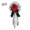 Satin Ribbon Hair Accessories Rose Bow Clip, Lace Pearl Hairpin, Lolita Gothic Bowknot Halloween Costume Decor Hairpin for Women Bride Cosplay