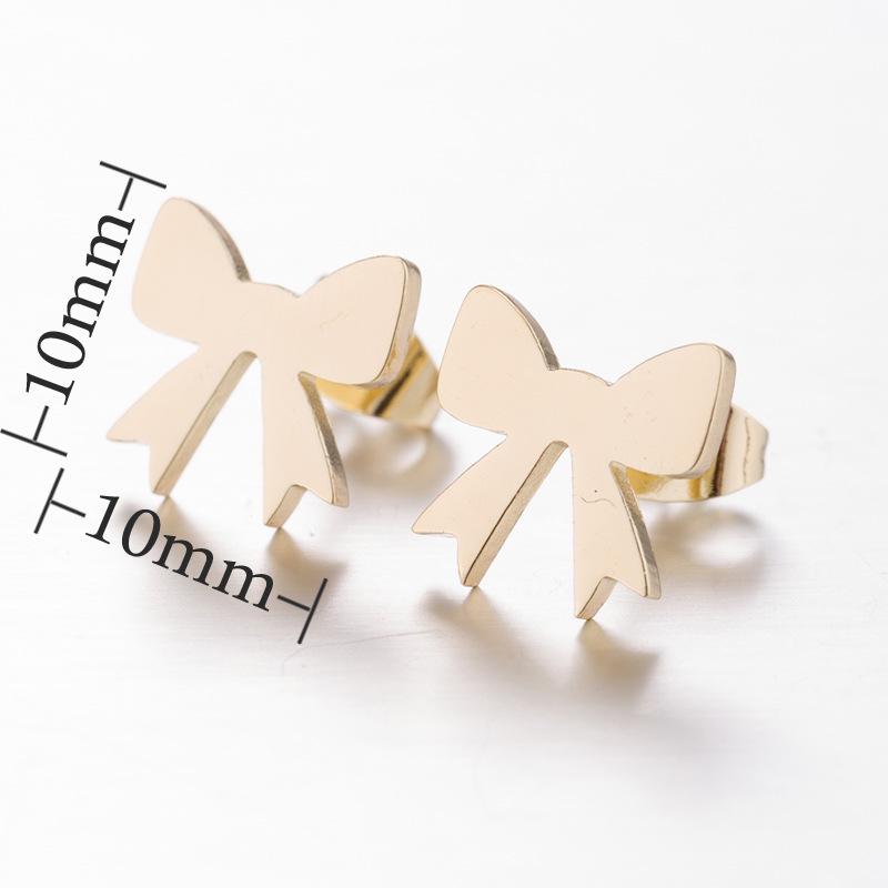 Stainless Steel Simple Bow Stud Earrings - Popular Korean Ear Jewelry for Women