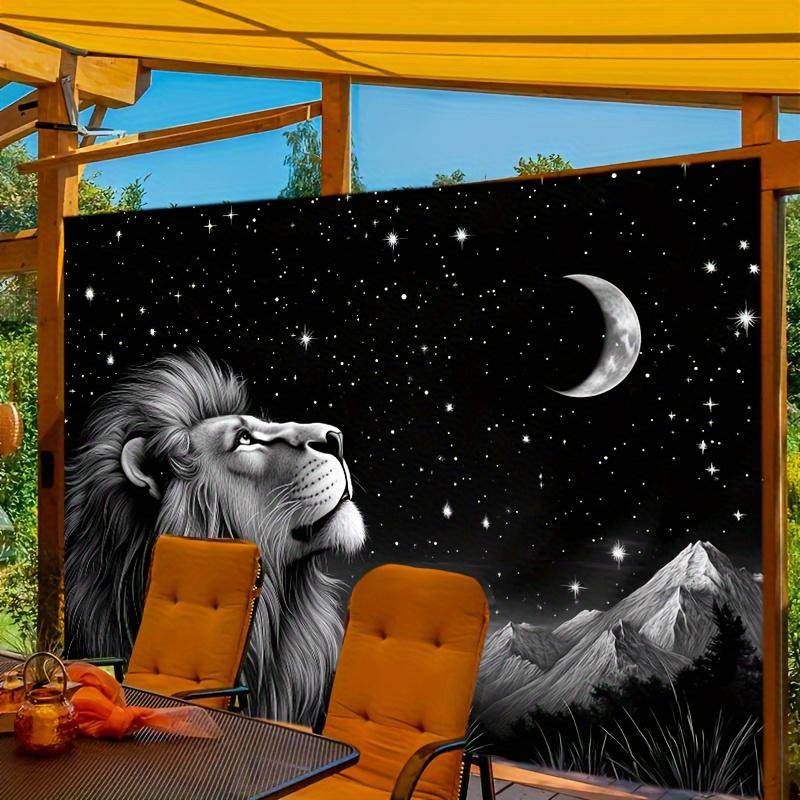 VIKAMA 1pc Stylish Lion Tapestry Space Stars And Moon Wall Hanging Elegant Black Wall Tapestry Bedroom And Living Room Decor