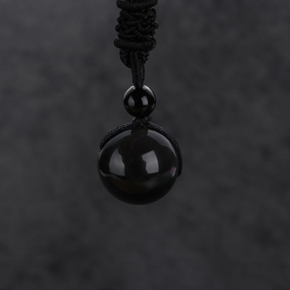 Men Black Lucky Obsidian Pendant Round Ball Necklace Amulet