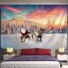 New Year Christmas Decoration Snow House Nature Cat Tapestry Kawaii Decor Wall Hanging Psychedelic Hippie Aesthetic Home Decor