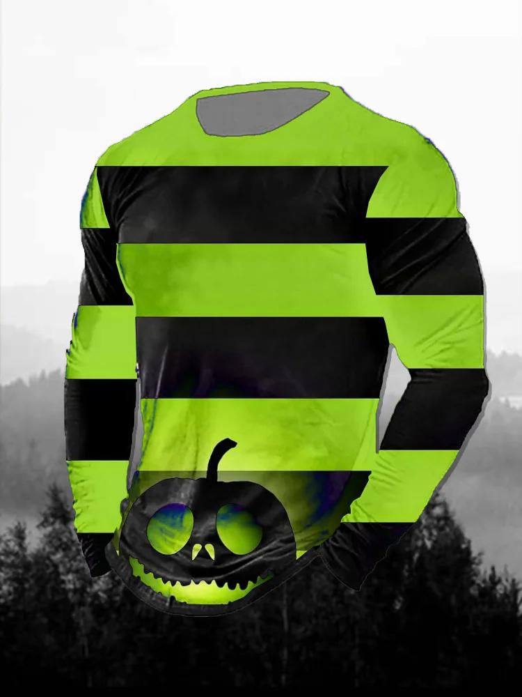 Halloween Men's T-Shirts Purple Horror Pumpkin Ghosts Forest 3D Print Autumn Long Sleeve T-Shirt Casual Tops Y2k Mens Clothing