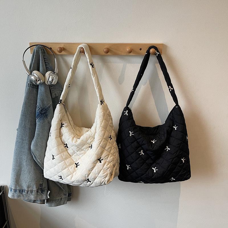Nyl Solid Color Bow Diamd Grid Embroidery Casual Tote 2026 New Casual Bags Casual Leisure Sweet Versatile Women's Handbags