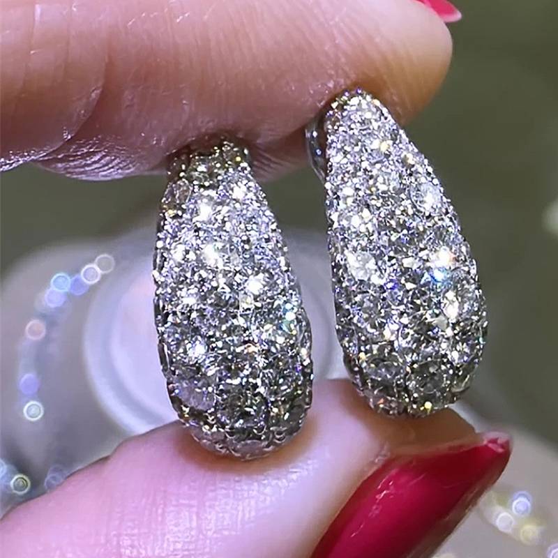 

Huitan Sparkling Women Hoop Earrings Full Shiny CZ Charming Wedding Party Fashion Accessories Luxury Copper Color Daily Zircon