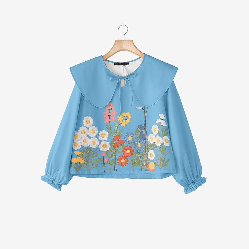 ZANZEA Women Casual Doll Collar Loose Long Sleeve Floral Blouse