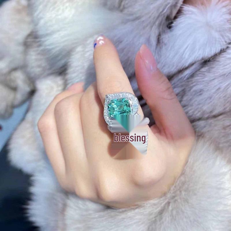 Retro Emerald Ruby Heart-shaped Gemstone Earrings and Adjustable Ring - Popular Cold Aesthetic.