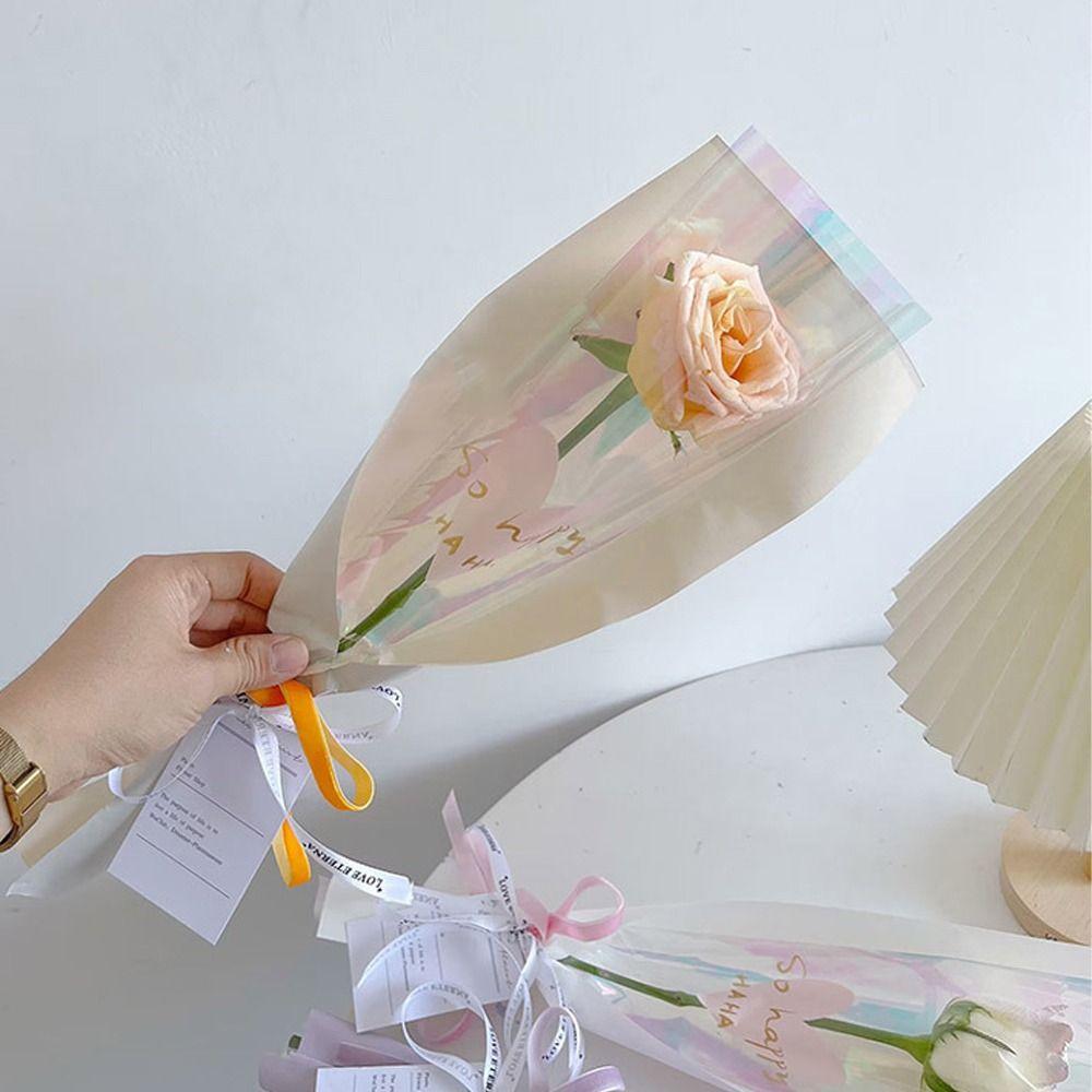 50pcs DIY Single Rose Flower Wrapping Bag Plastic Rose Sleeves Flower Wrapping Bag  Teacher's Day