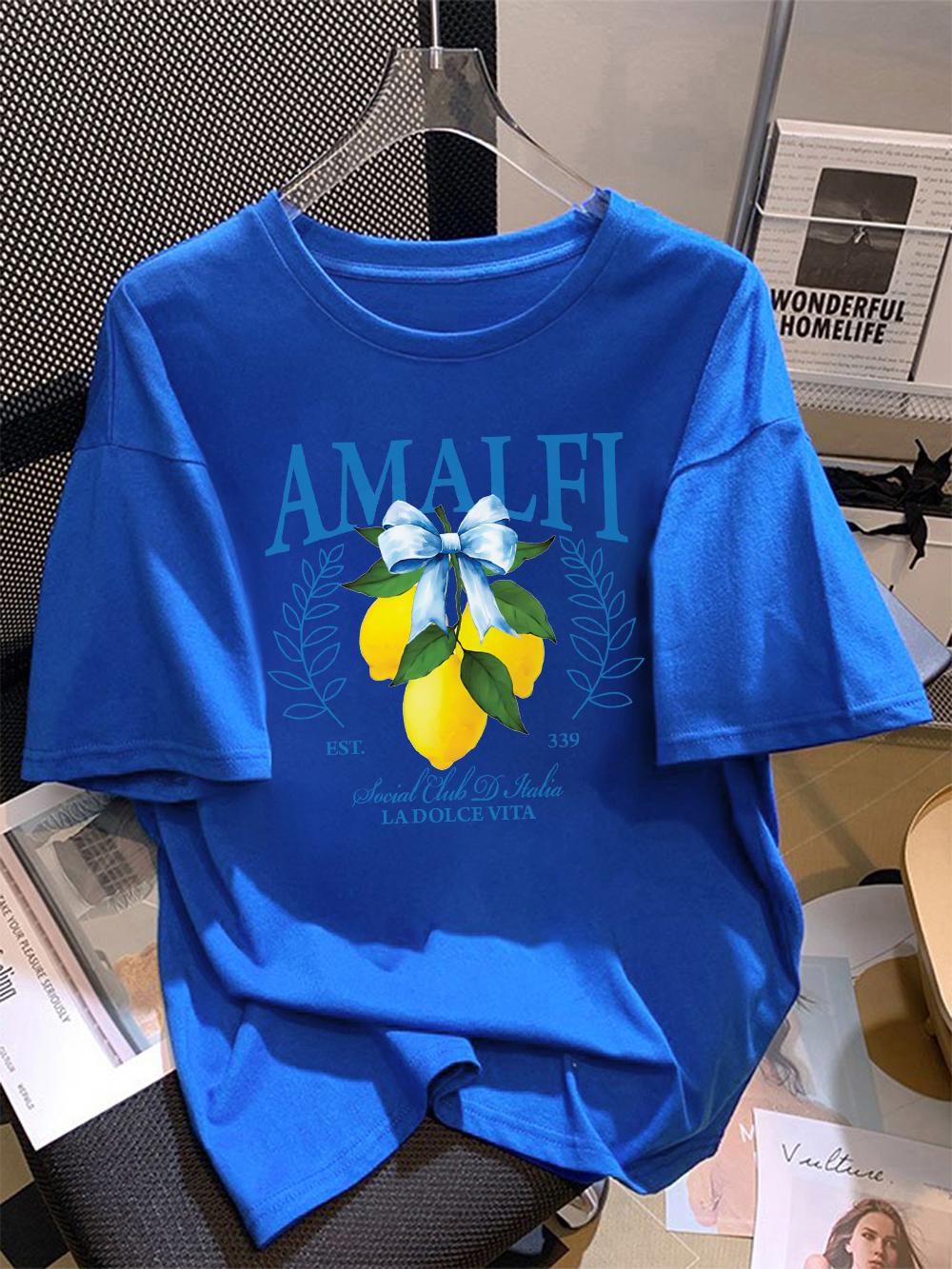 

Summer TShirts Cotton Womens Amalfi Coast Lemon Fruits Printing Short Sleeve Tees Comfortable Soft ONeck Tops Casual Clothes S