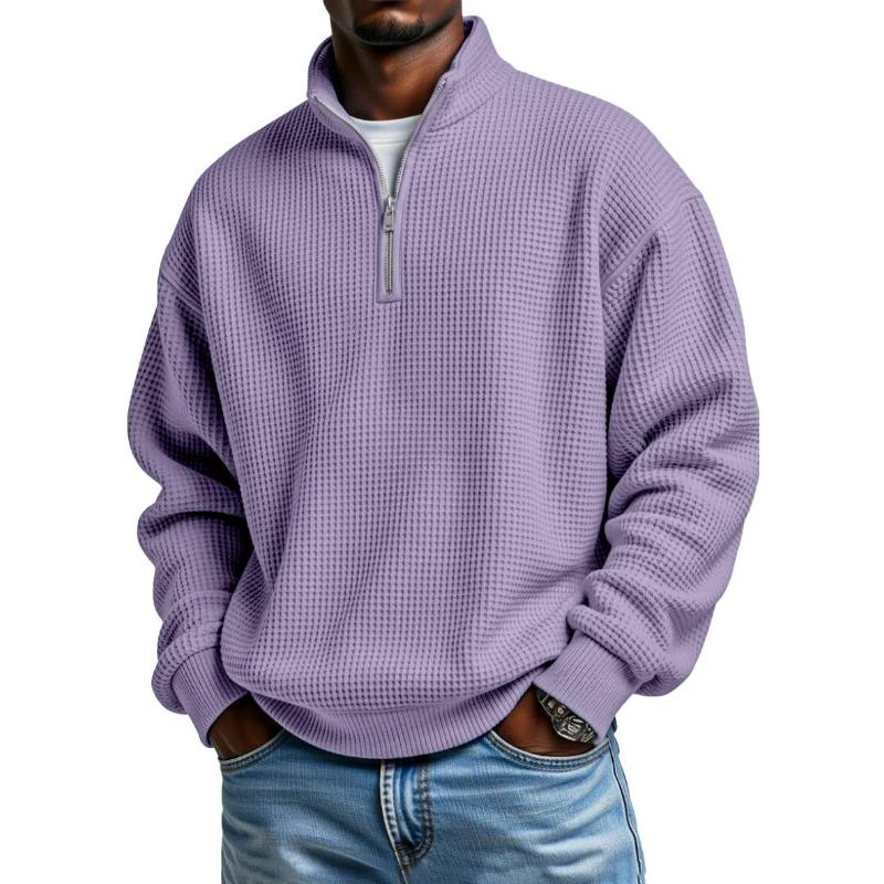 Men S Loose Zipper Stand Collar Long Sleeve Pullover Casual Sports Sweatshirt
