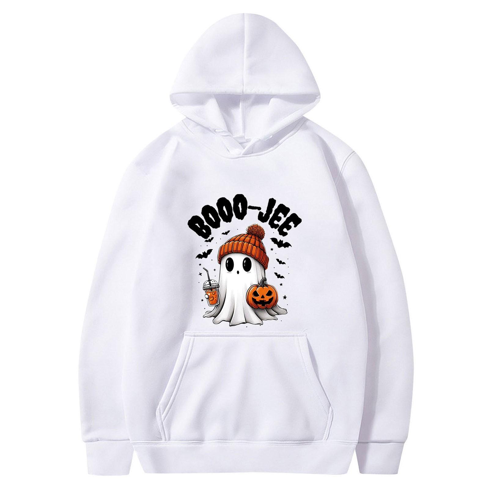 

Женская однотонная толстовка с капюшоном с длинным рукавом и принтом на Хэллоуин S белый