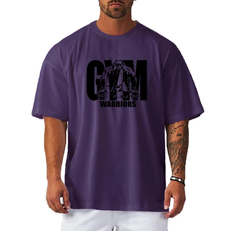 Muscleguys Oversized Loose Mesh Quick Dry Running T-Shirts Mens Gym Bodybuilding Fitness Short Sleeve Shirts Sport Street Hip Hop Clothing