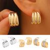 Plated Hoop Earrings for Women Triple Hoop Illusion Stud Earrings C-Shaped Multi-Layered Earrings for Wedding Prom