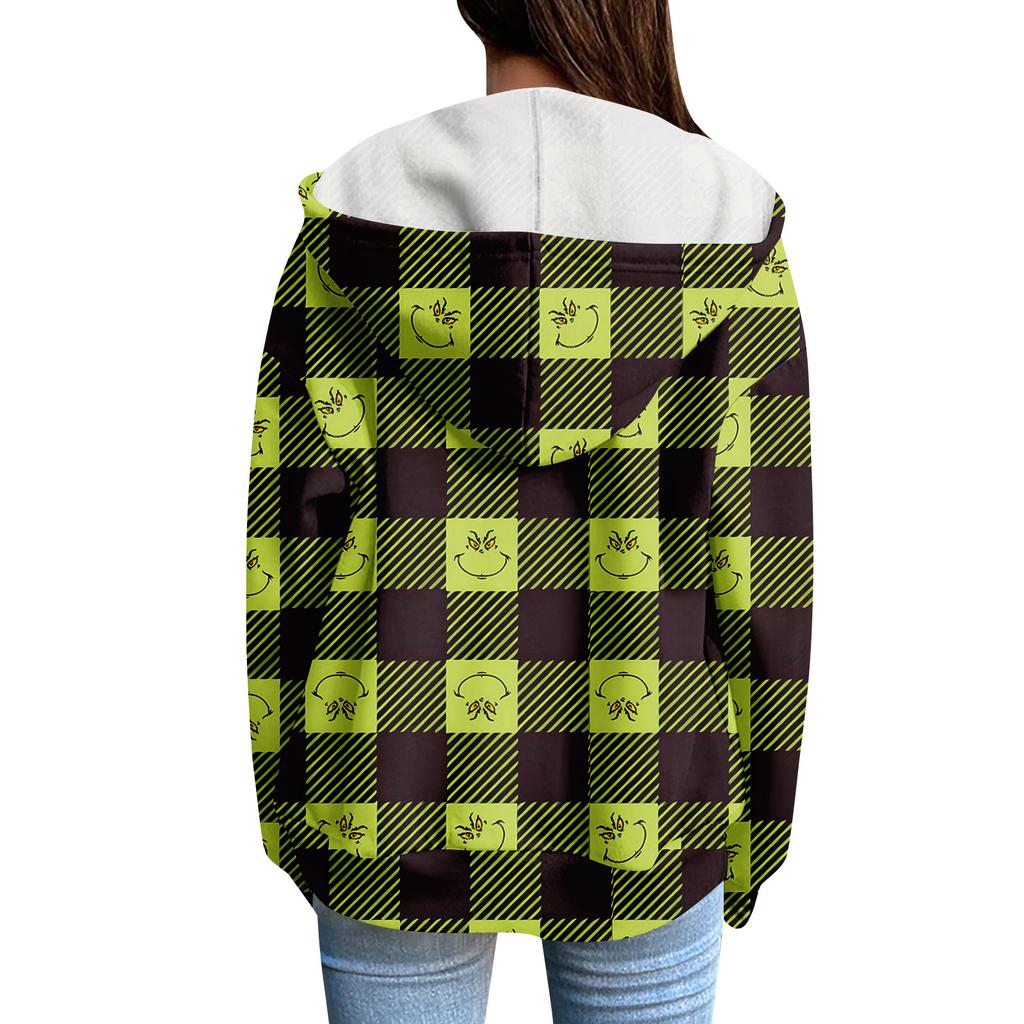 Damska casualowa bluza z kapturem, z zamkiem błyskawicznym, z nadrukiem, z długim rękawem