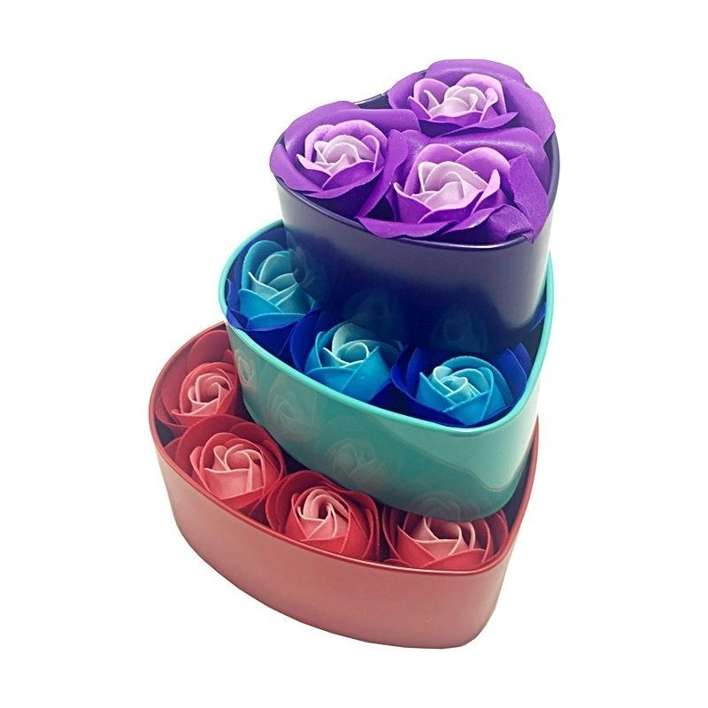 Heart Scented Bath Body Petal Rose Flower Soap Heart Metal Box  Rose Flower Decor Gift Romantic