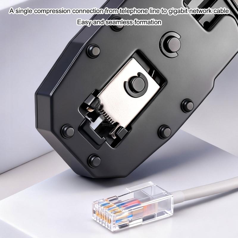 Ratcheting Modular Data Cable Crimper Wire Stripper Wire Cutter for Cat6a Cat6 Cat5 Ergonomic Slip Resistant