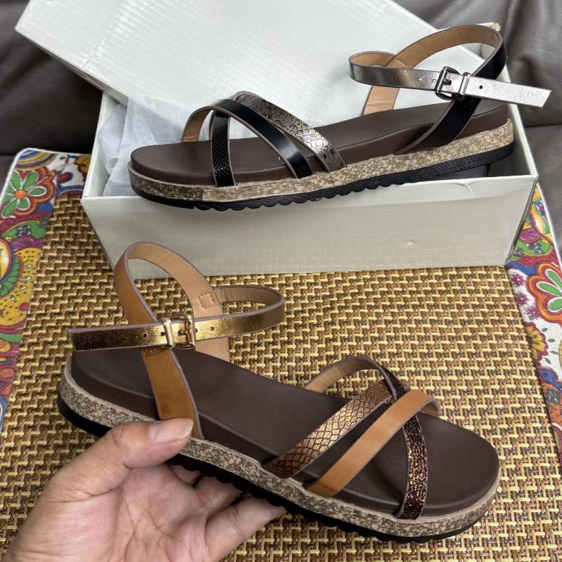 Fashion Retro Cross Strap Summer Women Sandals Large Size Non Slip Rubber Soles High Quality Brand Leather Flat Beach Shoes for Female