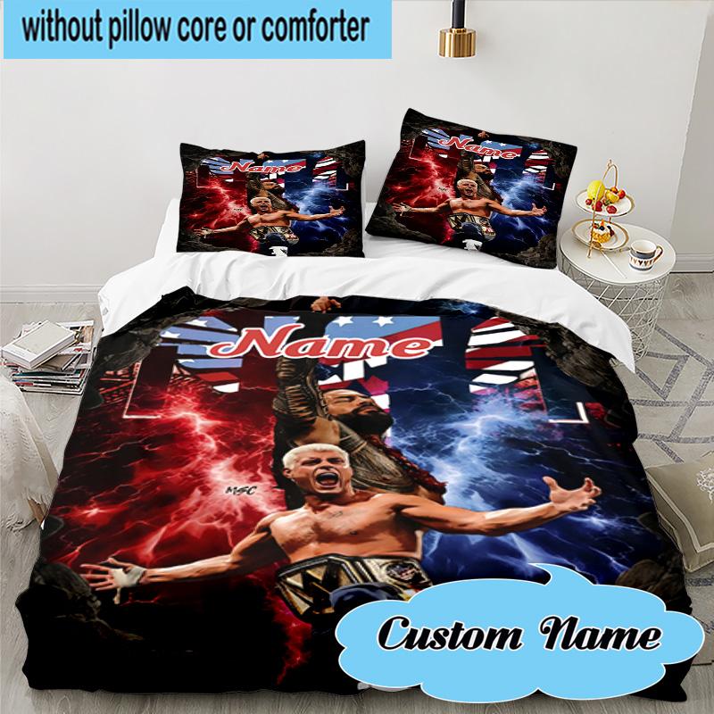 Custom Name 3PCS Champion Rhea Wrestling Bedding Set, Including 1pc Duvet Cover And 2pcs Pillowcases, Suitable for Dorms and Bedrooms Gift