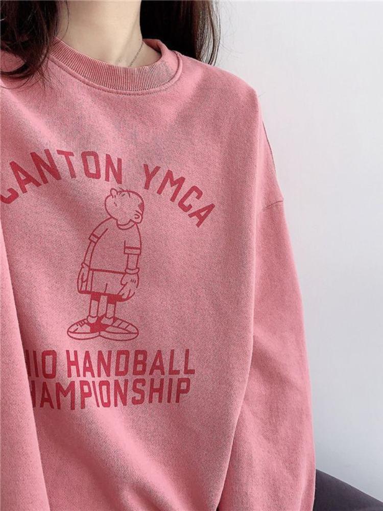 Women Letter Pattern Print Loose Pullover Hoodies Students Fashion Sweatshirt Ladies Round Neck Sweater Velvet Autumn New