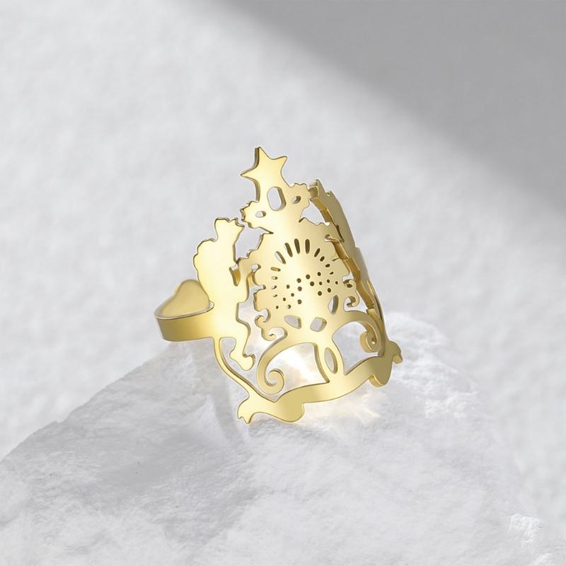 Stainless Steel Open Ring Ethnic Pattern Adjustable Size Fashion Jewelry Finger Accessories For Women