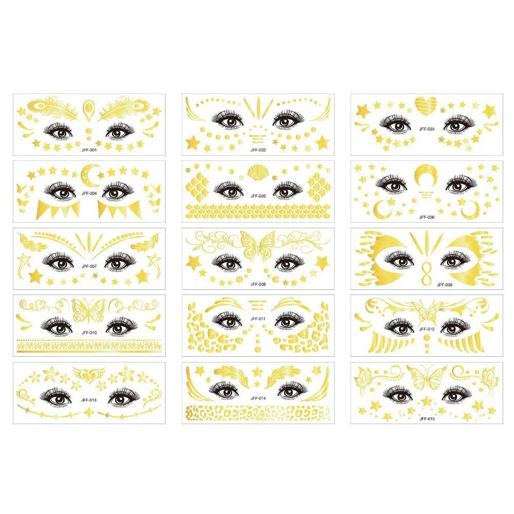Gold Temporary Face Tattoo Glitter Stickers Temporary Tattoos Decals Face Jewels Party