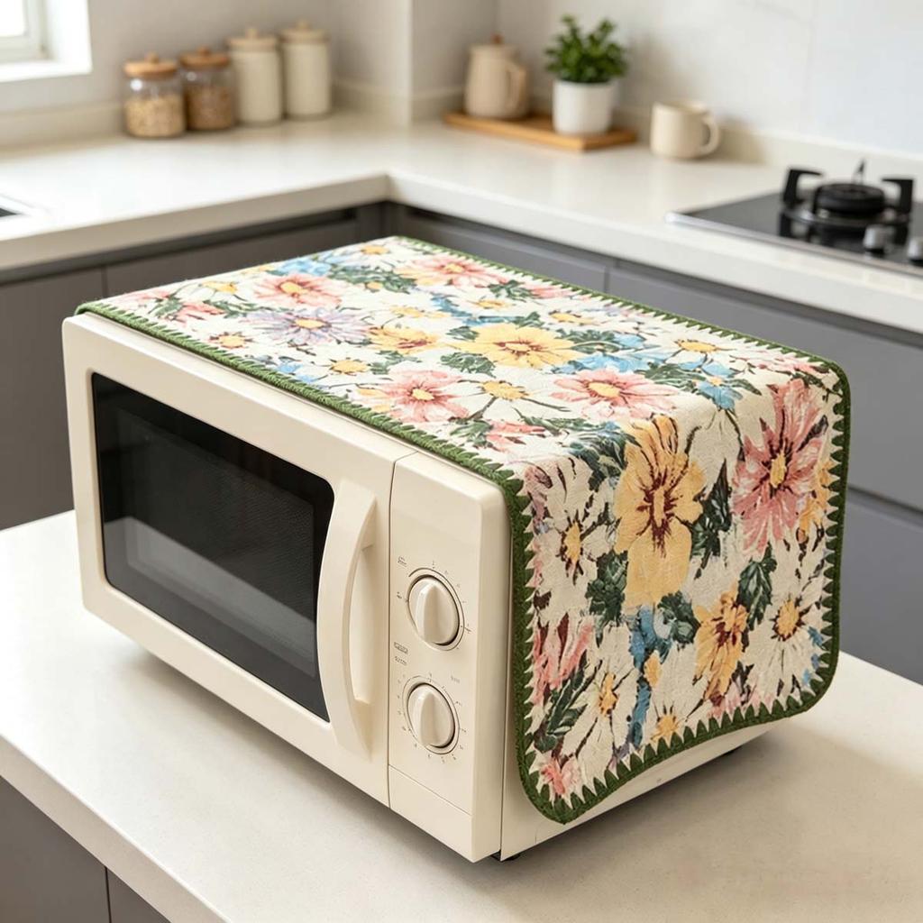 30x90cm Non Fading Cotton Linen Microwave Dust Cover Washable Protector
