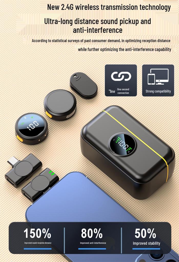 AI Noise Reduction Wireless Lavalier Microphone for Outdoor Live Broadcasting and Video Recording