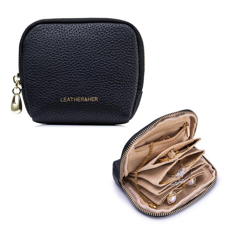 New leather jewelry storage bag portable multi-layer necklace ring jewelry bag travel bracelet jewelry storage bag чёрный