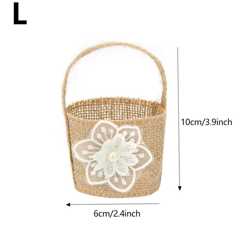 

1 шт. Цветочная корзина, свадебная льняная ручка, украшение стола, подарочный пакет, кружевная винтажная мешковина для хранения, корзина для конфет, сумка для вечеринки L