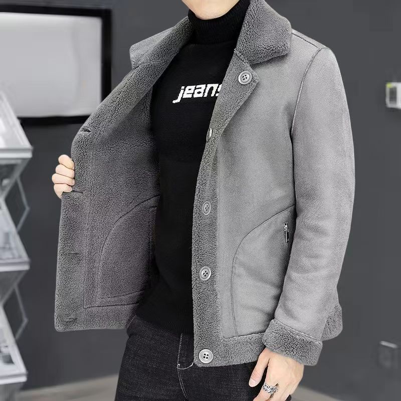 New Fur One Double-sided Wear Sheep Shearling Thickened Warm Korean Pellet Fleece Men's Jackets