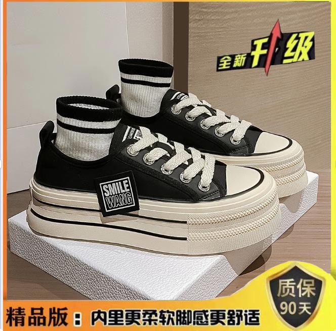 Popular Platform White Shoes Women's Spring Summer Breathable Heightening Board Shoes 2025 New Versatile Casual Sports Canvas Shoes