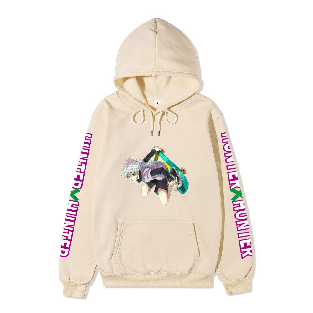 Japanese Manga Hunter X Hunter Street Style Killua with Skateboard Graphic Hoodies Casual Anime Print Hooded Sweatshirts Loose Streetwear Pullover