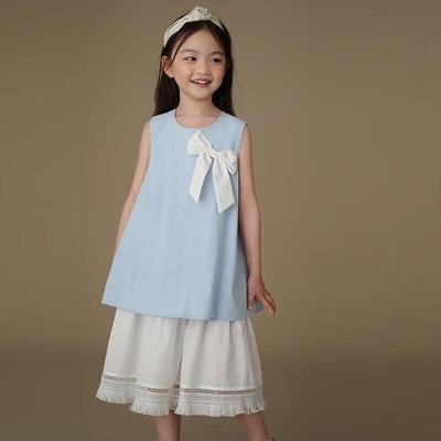 Hacikis Girls' Summer Bowknot Faux Two-Piece Vest Dress