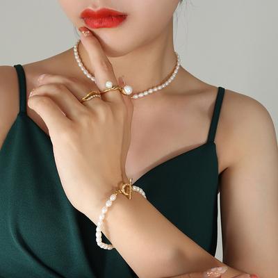 French Non-Fading Retro Fashion Ot Buckle Baroque Freshwater Pearl Necklace Personalized Bracelet Jewelry Set
